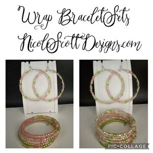 Pink and Green Textured Bracelets & Hoop Earrings with Sparkly Design